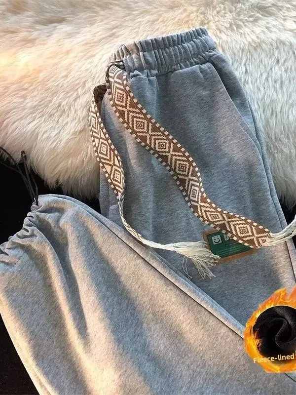 

Мужские утепленные повседневные брюки на флисовой подкладке, свободного кроя, в спортивном стиле, теплые, из полиэстера, с геометрическим принтом, осень-зима