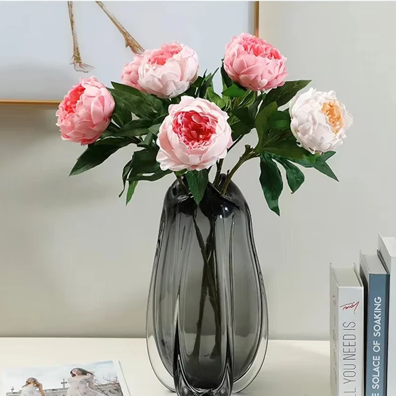 5Pcs/lot Hand-feel Moisturizing Peony Flower Artificial Real Touch Peony Bouquet Wedding Decor Home Accessories Party Fake Lotus