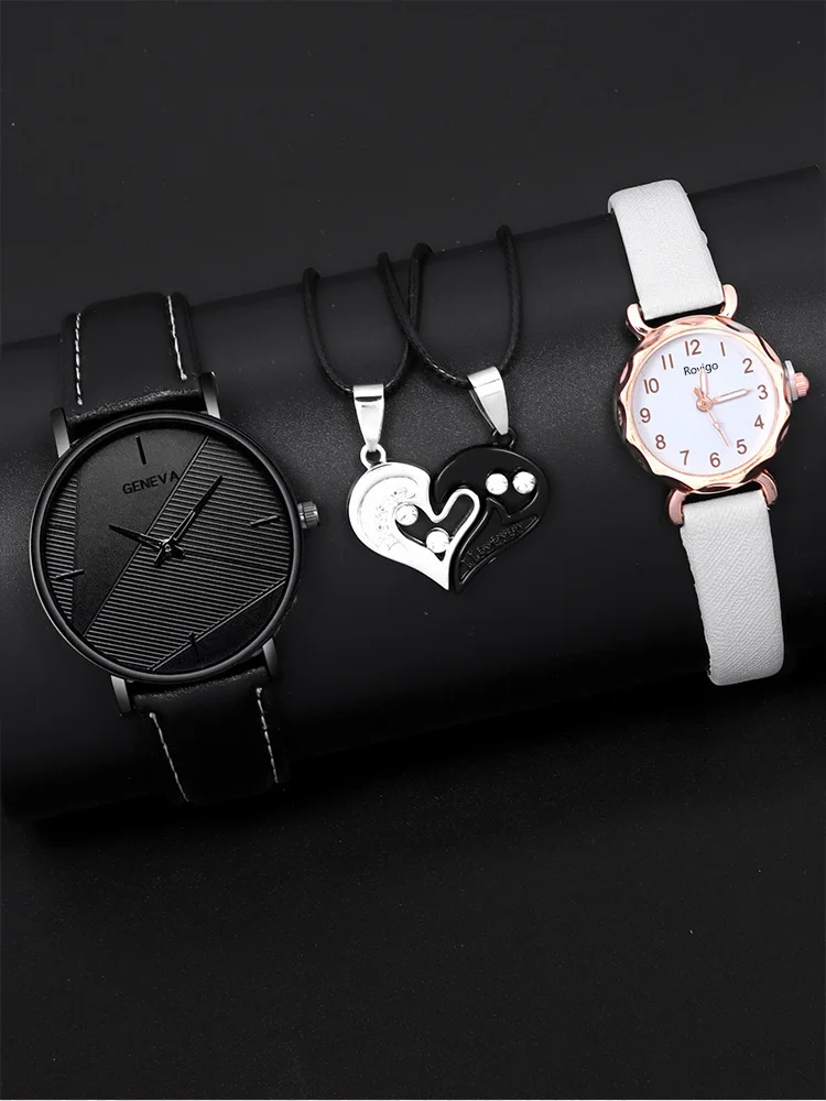 4pcs Minimalist Casual Fashion Wristwatch, Student Strap, Quartz Watch, Male and Female Couple Watch, Couple Necklace