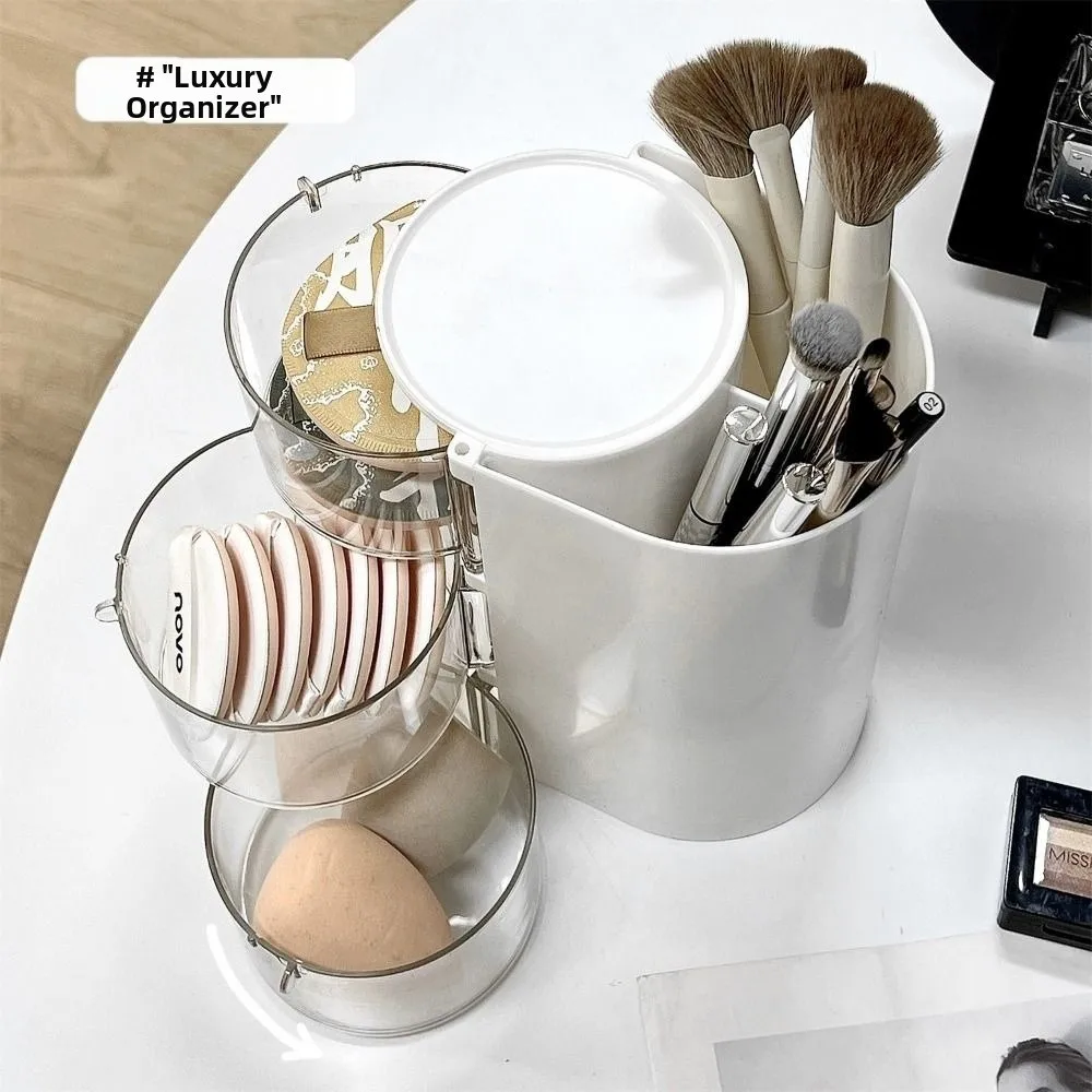 New 3-Layer Makeup Brush Holder Rotatable Space-Saving Desktop Organizer Vanity Clear Acrylic Storage for Girls
