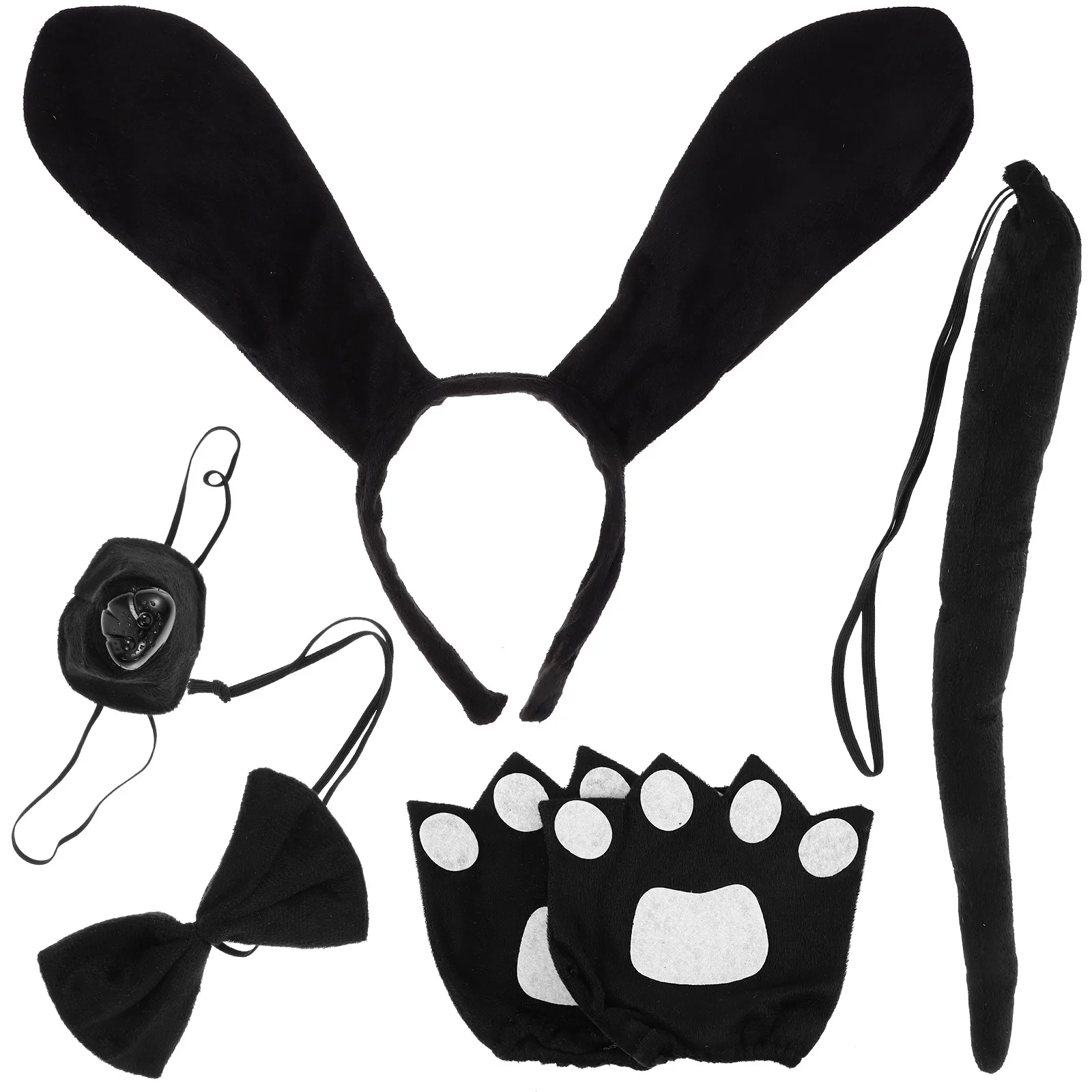 1 Zestaw Akcesoriów do Przebrań, Opaska z Uszami Psa z Ogonem, Muszką, Noskiem i Rękawiczkami, Upominki na Przyjęcia Tematyczne Zwierzęta, Przebranie dla Kobiet