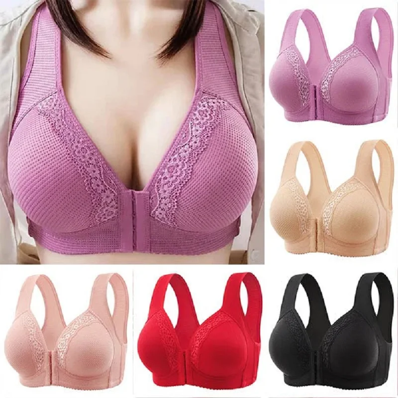 

Front Closure Bra for Women Wireless Gather Push Up Breathable Underwear Women's Bra Plus size with non-steel hoops