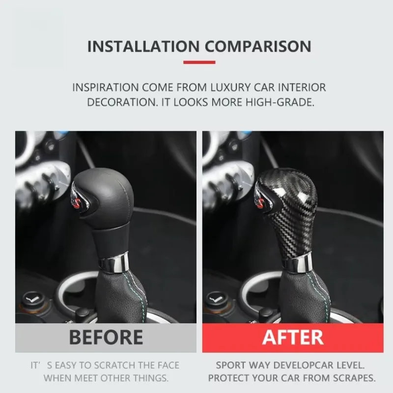 Real Carbon Fiber Car Gear Head Shift Knob Trim Protective Cover For Mini Cooper R55 R56 R57 R58 R59 R60 R61 Shifter Handle Cap