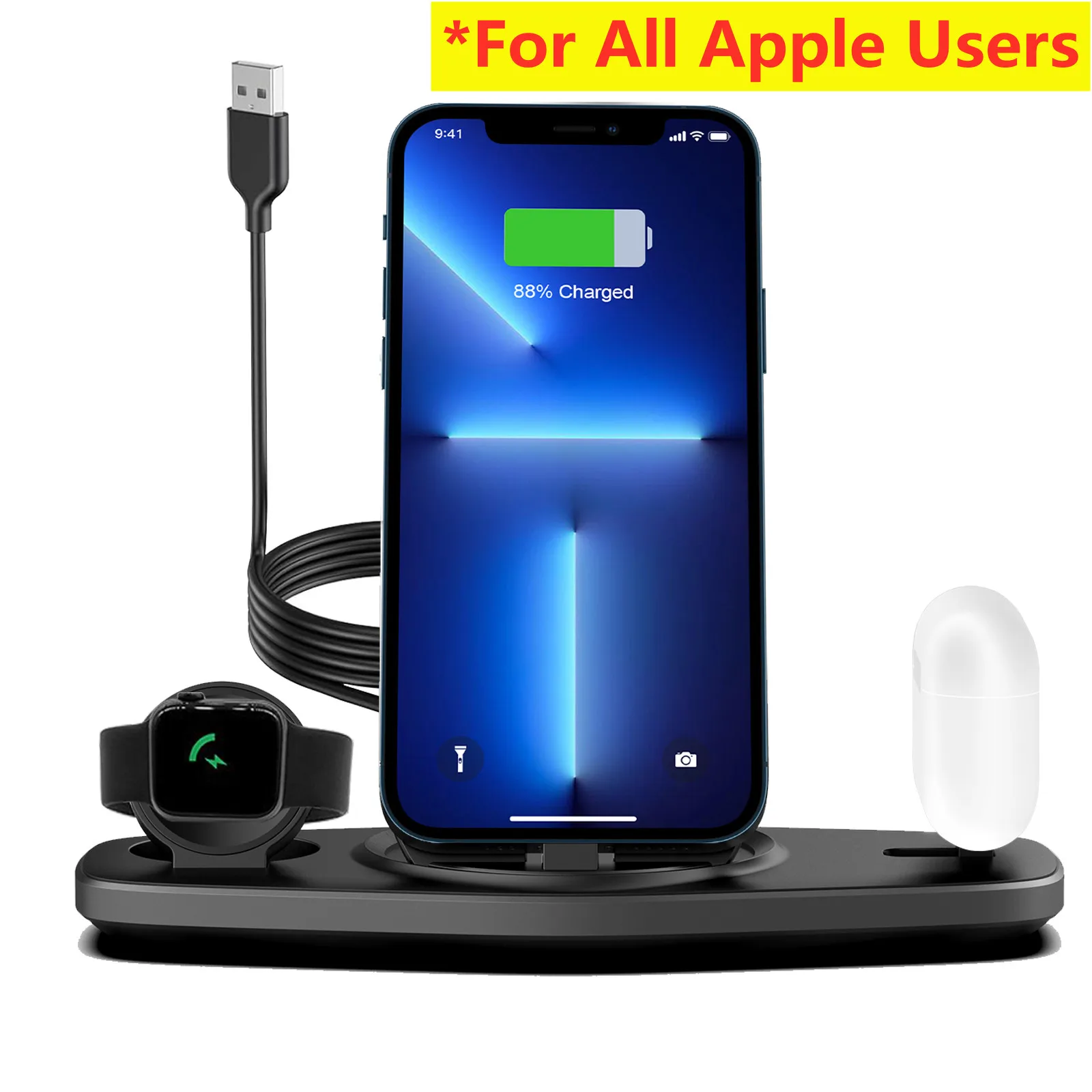 Fast 3 In 1 Wireless Charger Stand For iPhone 15 14 13 12 Pro Apple Watch 9 8 7 Airpods 3/2 Foldable Phone Charging Dock Station