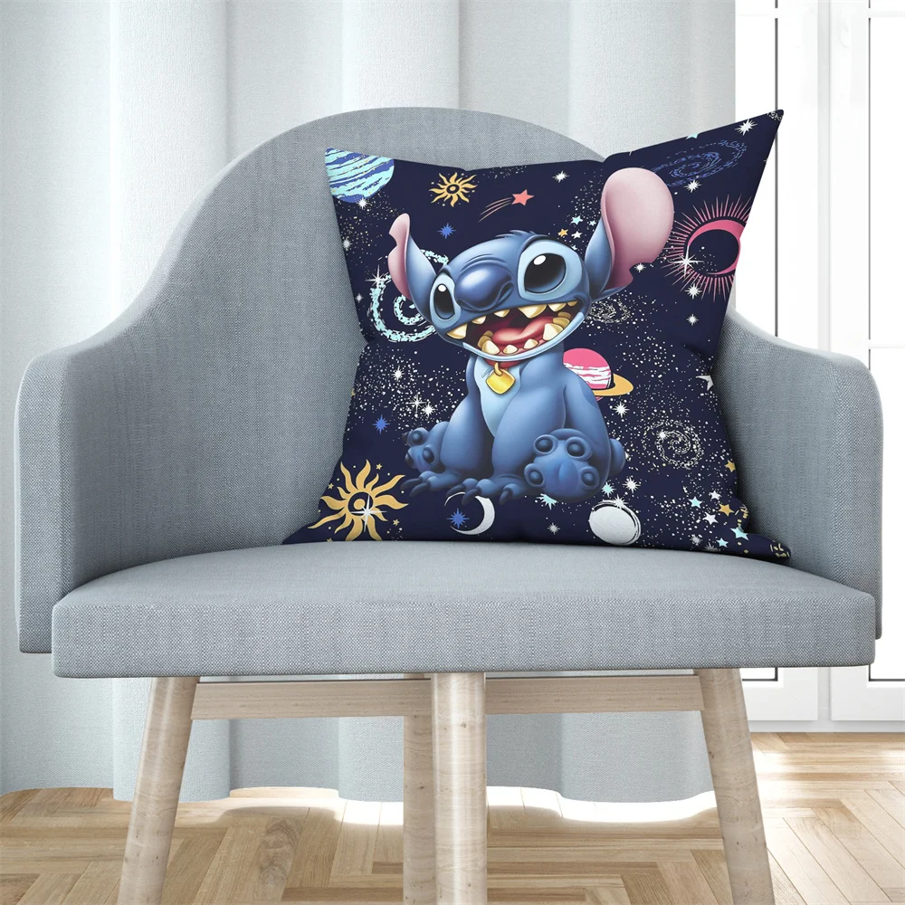 Stitch Children Pillowcase Decorative Cartoon Anime Pillow Home Pillowcase Hotel Sofa Cushion Cover Peach Skin Velvet 45x45cm