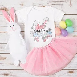 Girls Baby Lovely Tutu Set My First Easter Pattern Print Babys Derss Baby Romper+Tutu Skirt Outfits Girl Family Party Wear