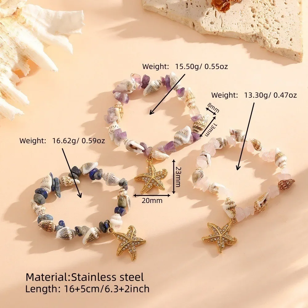 Cross-border European and American starfish diamond-encrusted shell bracelet women's summer fresh and fashionable stainless stee