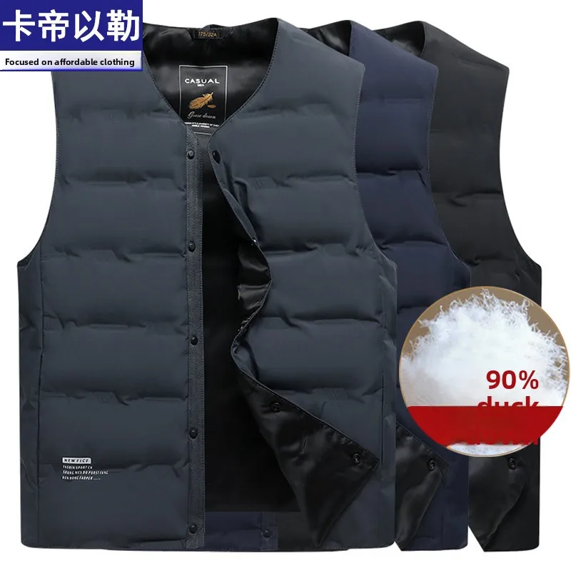 

Men's down Vest 2025 Autumn Winter New Sle Dad Clothes Inner Wear Casual Warmth Vest Outerwear Polyester Fiber Busin Casual