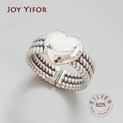 BFCLUB Silver Color LOVE Heart Rings Vintage Handmade Weave Thai Silver Elegant Party Jewelry Gifts for Women Couples