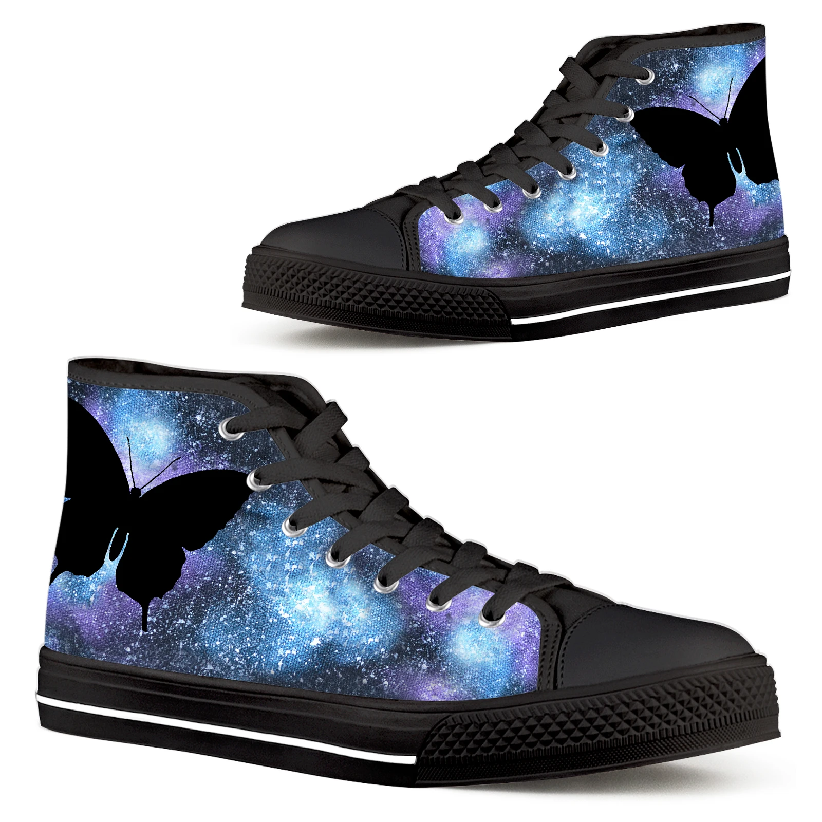 ELVISWORDS Sapatilhas Femeninas Star Galaxy Universe Galaxy Butterfly Print Comfortable Lace-up Shoes Casual Sneaker High Tops