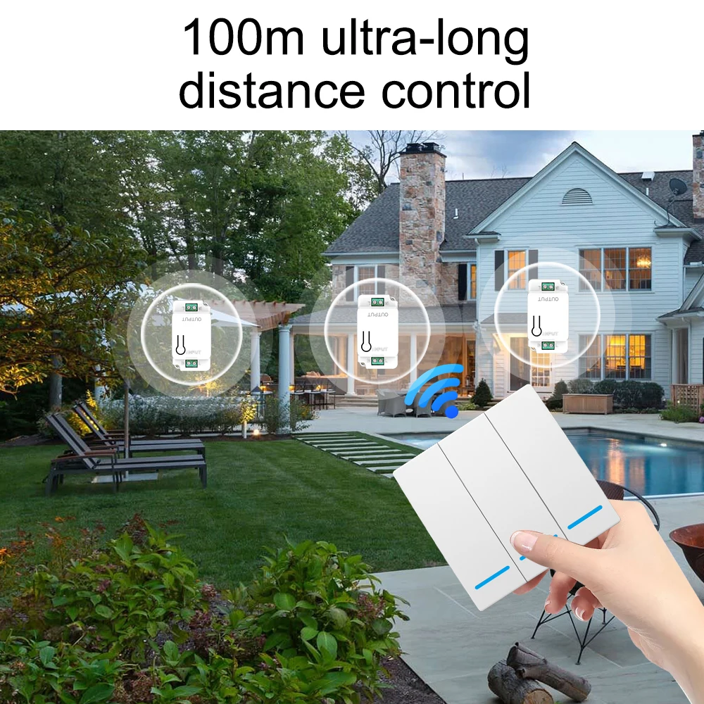 Wireless Smart Switch RF433mhz1/2/3Gang wall panel switch with remote control mini relay receiver LED light switch