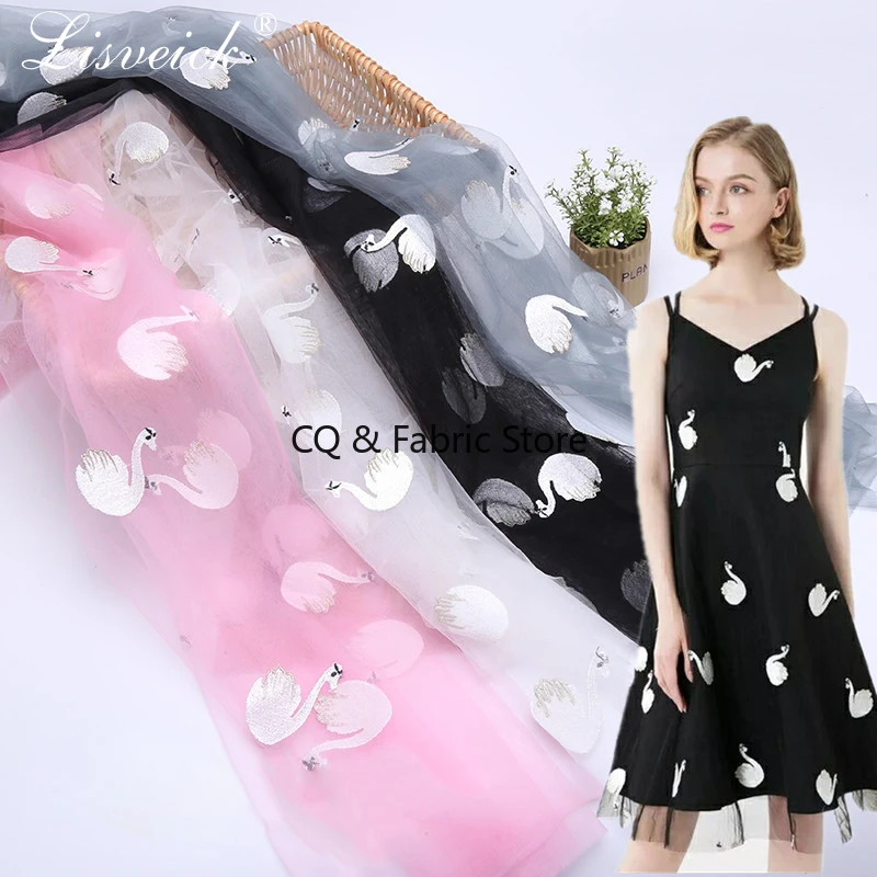 

6 цветов на выбор, красивый лебединый узор, вышивка, тюль, кружевная ткань, ширина 125 см, платье «сделай сам», аксессуары для одежды 1338