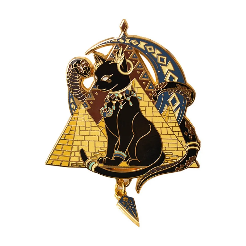 Ancient Egyptian Pyramid Cleopatra's Cat Enamel Brooch Vintage Egyptian Mythology Brooch Pin Gift for Men and Women