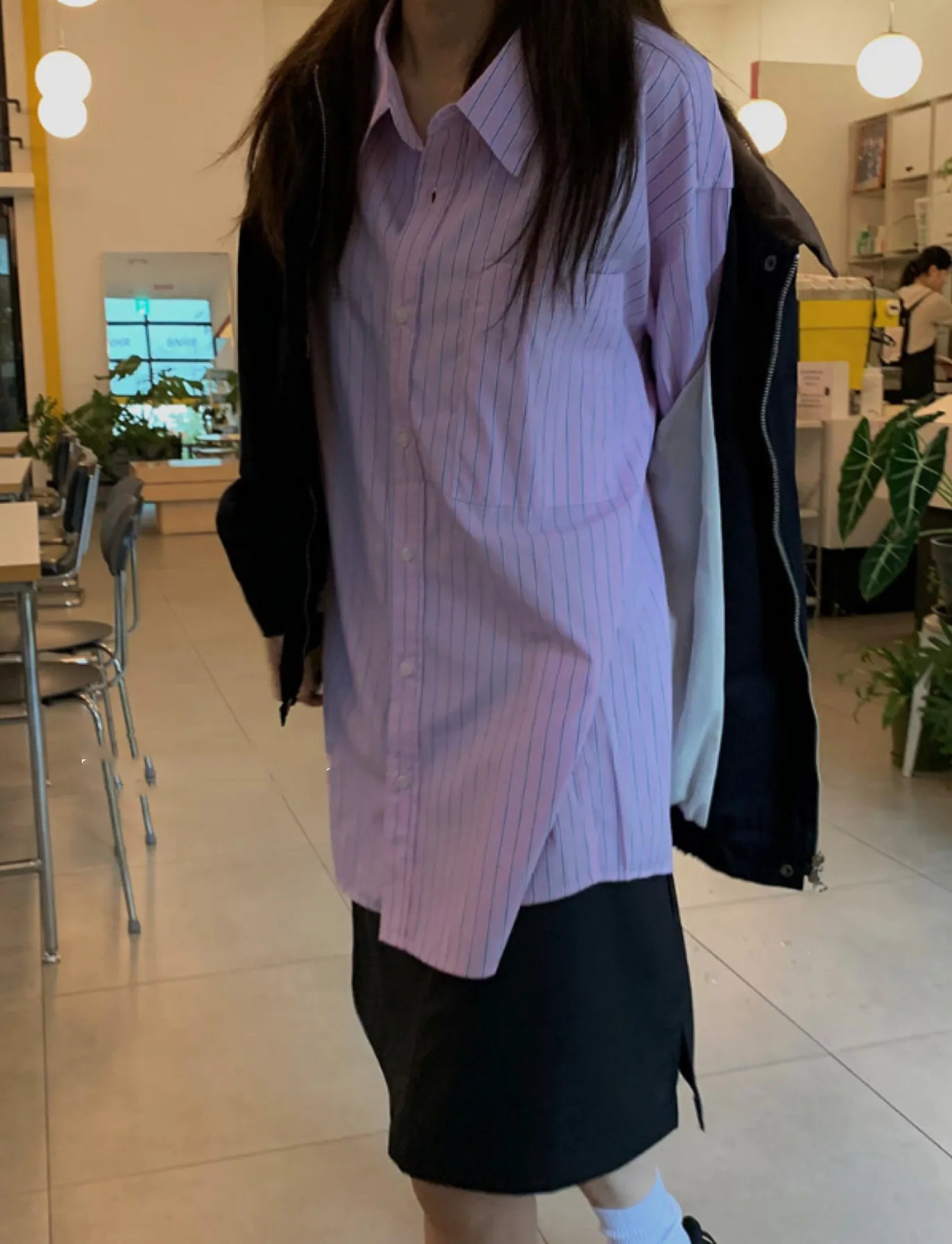 

Street Sle Loose Fit Long Sve irt Personali Vertical Stripes Turn-down Collar Haome Boyfriend irt Exclusive pe