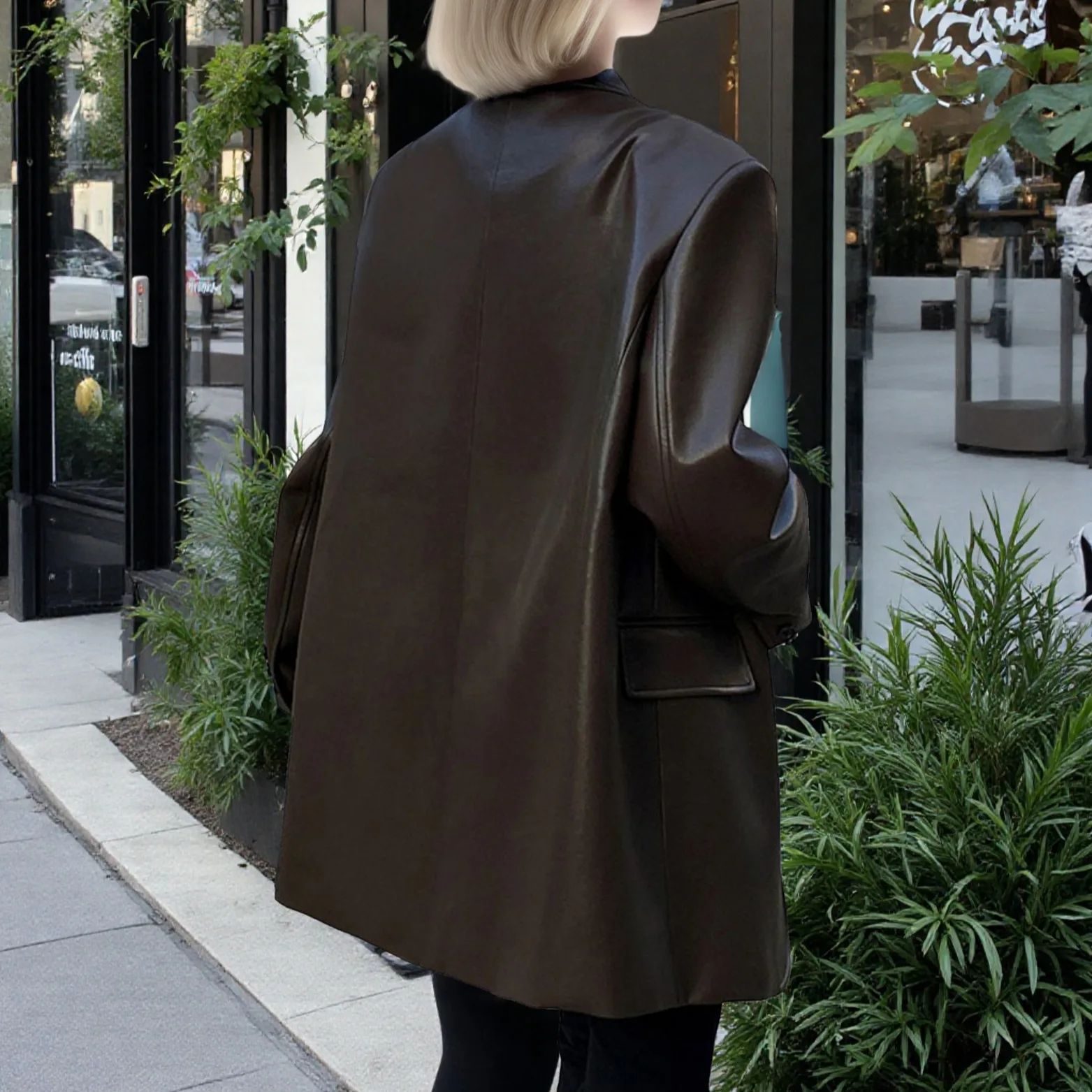 سترة نسائية عصرية من جلد البولي يوريثان فضفاضة تناسب الخريف والشتاء ذات جودة عالية ملمس بدلة نمط ملابس خارجية معطف كاجوال عصري #2