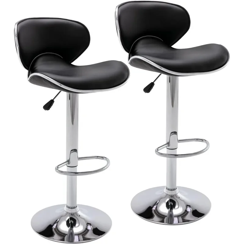 Ajustável PU Leather Bar Stools, Modern Swivel Airlift Barstools com costas, cadeiras sem braços contra altura