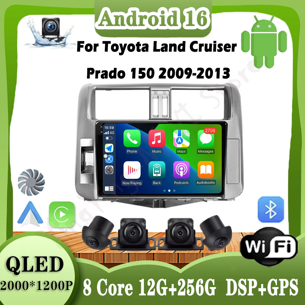 

9-дюймовый Android 16 для Toyota Land Cruiser Prado 150 2009-2013, автомобильная навигация, стереоэкран, авто 4G + Wi-Fi, видеомультимедийный плеер