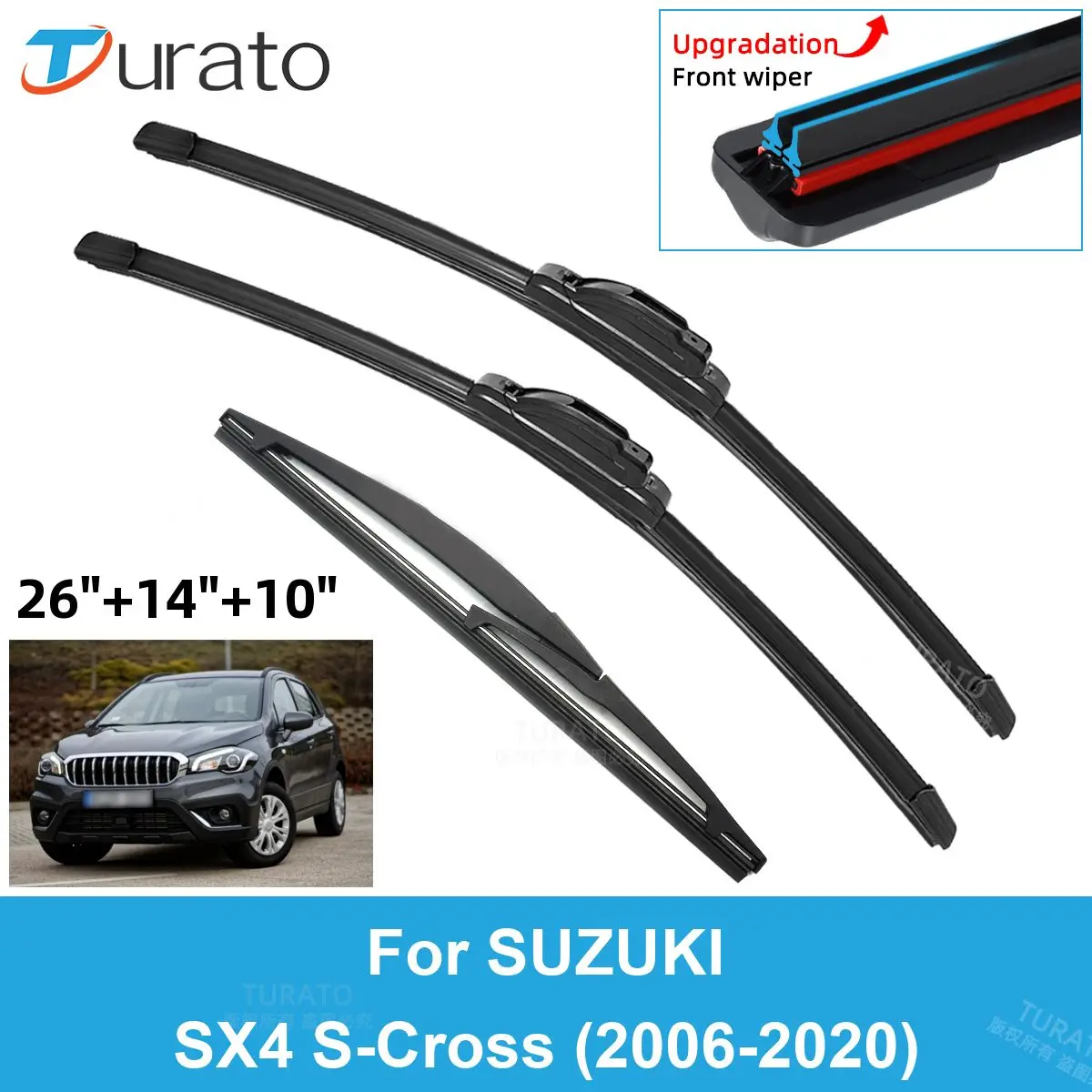 

3PCS Car Wiper Blades for 2006-2020 SUZUKI SX4 S-Cross Rear Windshield Wipers Double Rubber Car Accessories 2017 2018 2019 2020