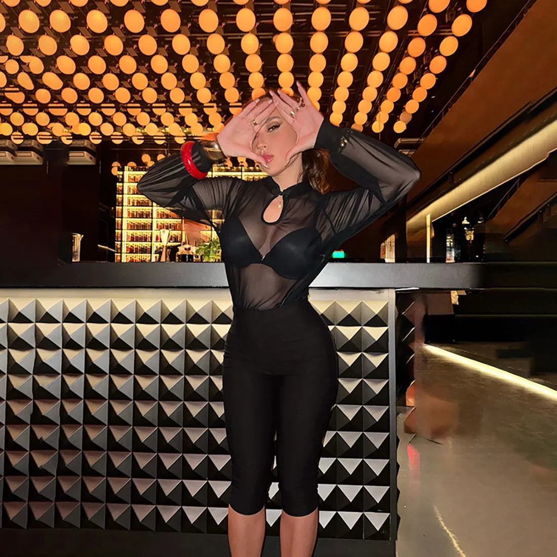 Frauen Elegante Sexy 2-teiliges Set Cheongsam Taste Langarm Shirt Tops + Hohe Taille Enge Knielangen Hosen Anzüge Streetwear