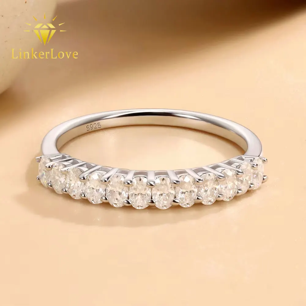 

LinkerLove S925 Sterling Silver Half Eternity Oval Cut Moissanite Ring 12Pcs Diamond Wedding Band Fine Jewelry Gifts for Women
