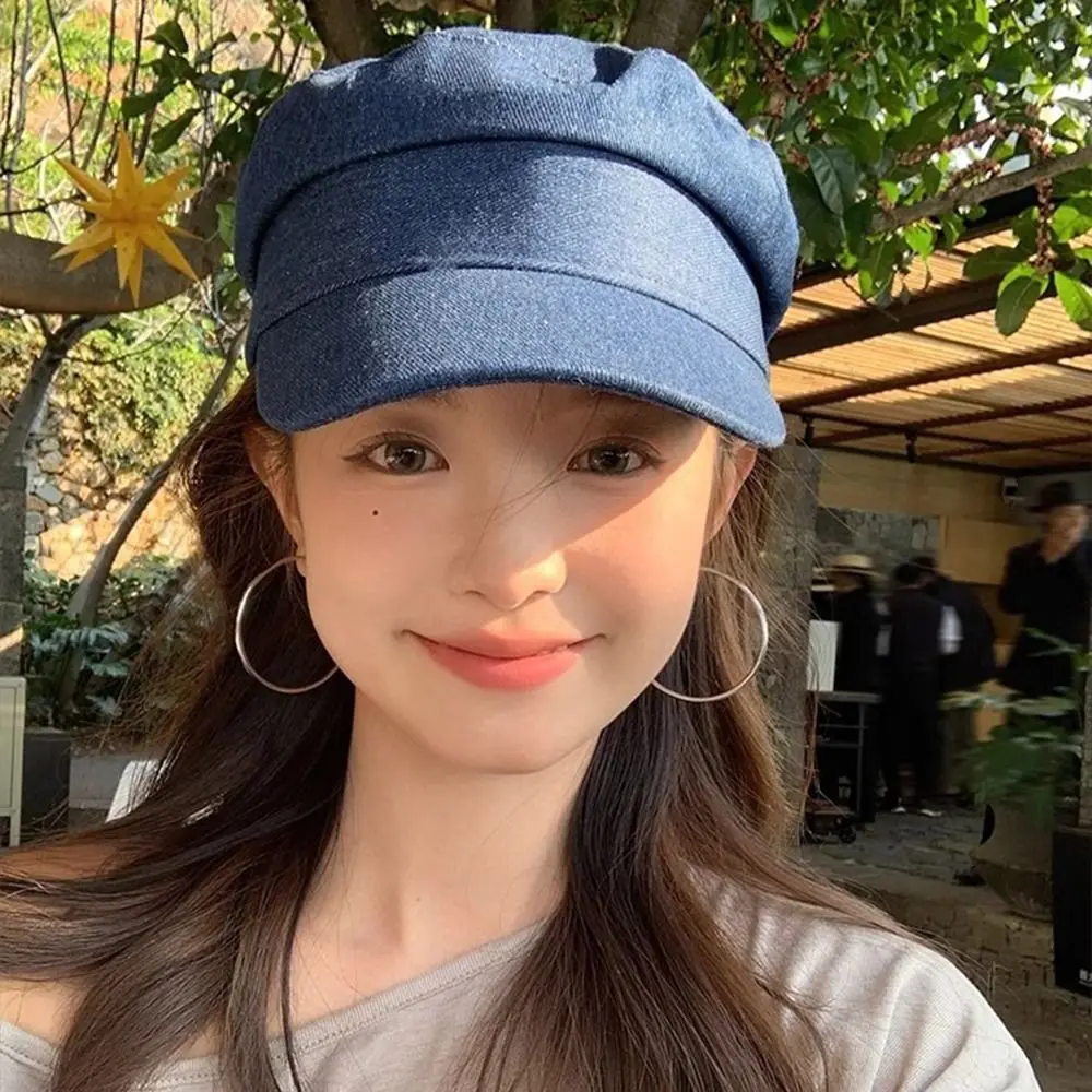 أزياء خمر الدنيم القبعات موزع الصحف الترفيه مثمنة قبعة شقة المرأة بلغت ذروتها القبعات الشارع الشهير