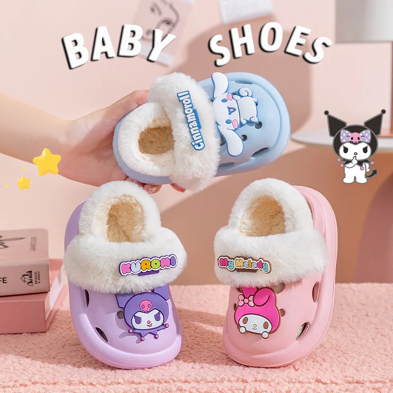 

Sanio Hello Kitty Kuromi My Melody Cinnamoroll Children Cotton Slippers Boys Girls Winter Baby Indoor and Outdoor Cotton Shoes