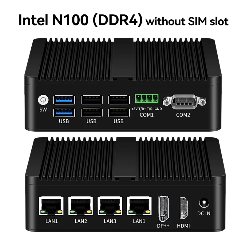 Fanless Min PC Intel N100 J1900 N2840 N5105 J4125 4x 2.5G Ethernet Support Windows Linux Pfsense OPNsense OpenWrt Virtualization