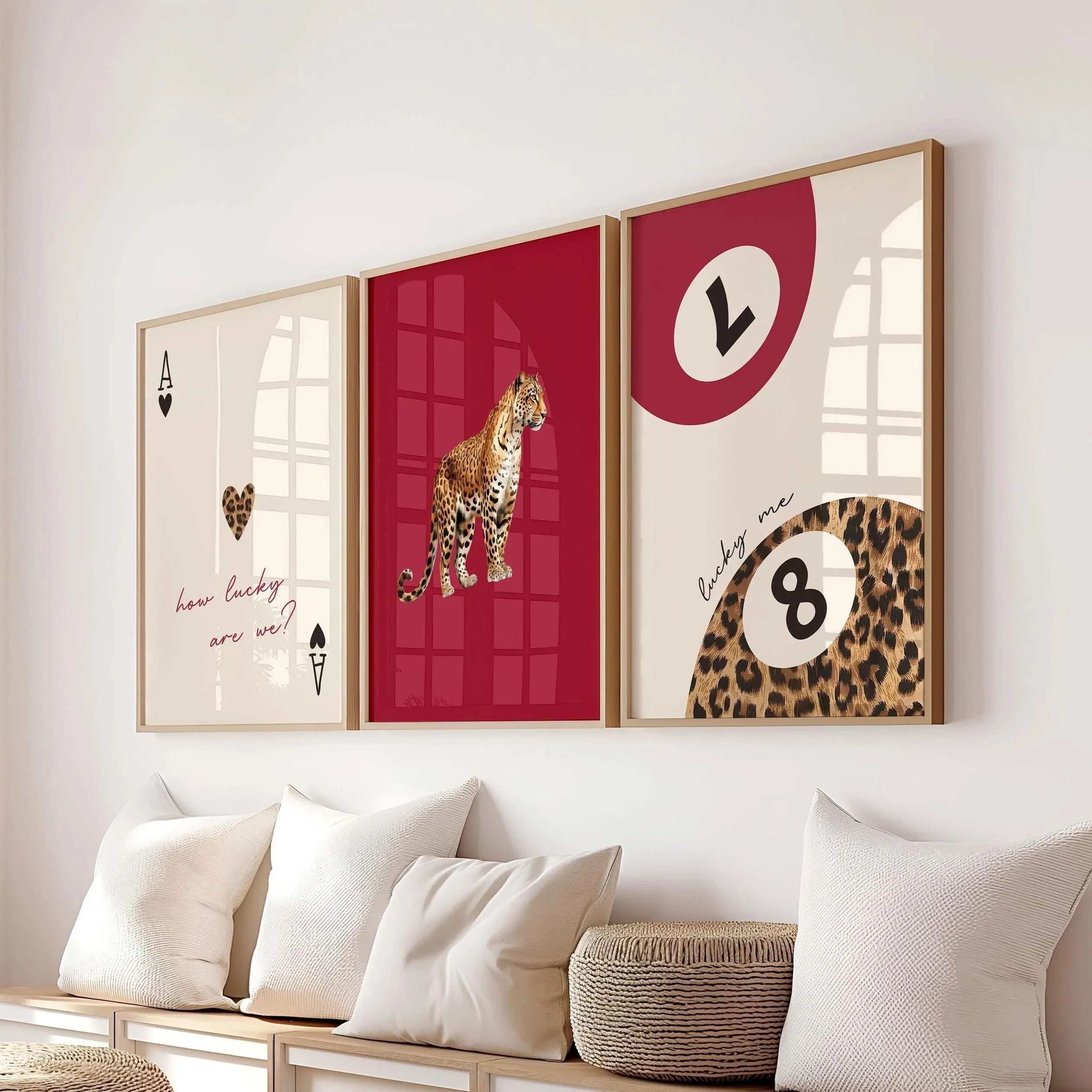Cute Pink Leopard Cheetah Canvas Print How Lucky and Lucky We Are 8 Ball Cheetah Poster for Modern Coquette Room Decor Gifts