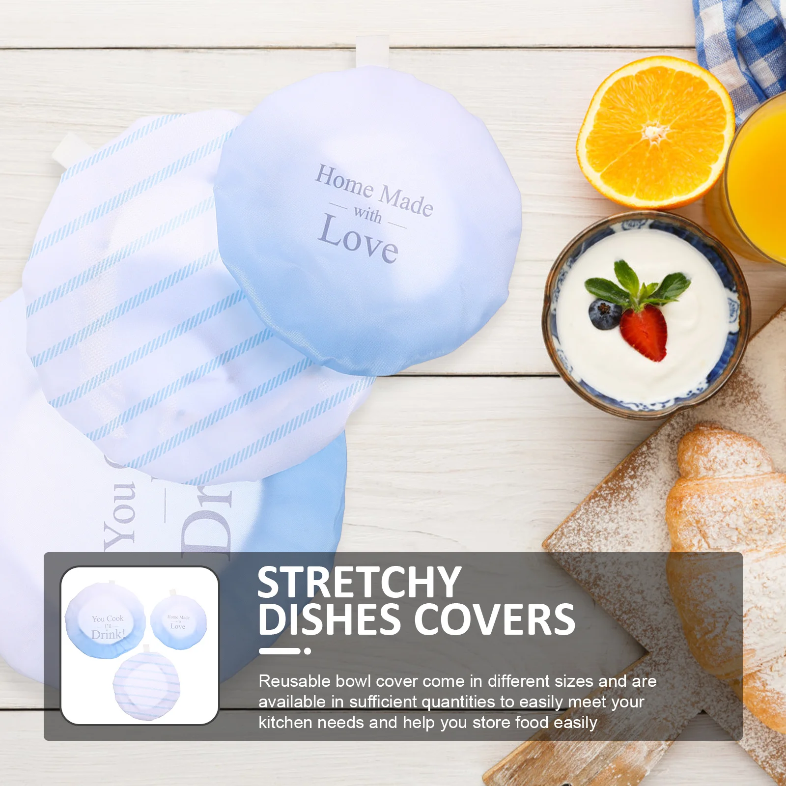 

3Pcs Stretchable Bowl Covers Elastic Reusable Salad Bowl Covers Dishwasher Safe Kitchen Tools Food Protectors Kitchen Tools