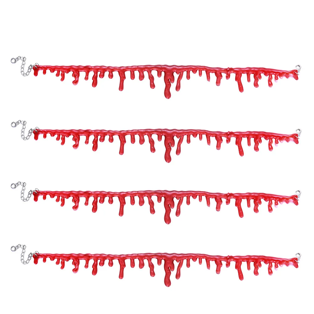 4pcs Blood Necklace Gothic Halloween Red Handmade Makeup Choker For Party Ball Woundqueen Sticker Terror Jewelry Novelty