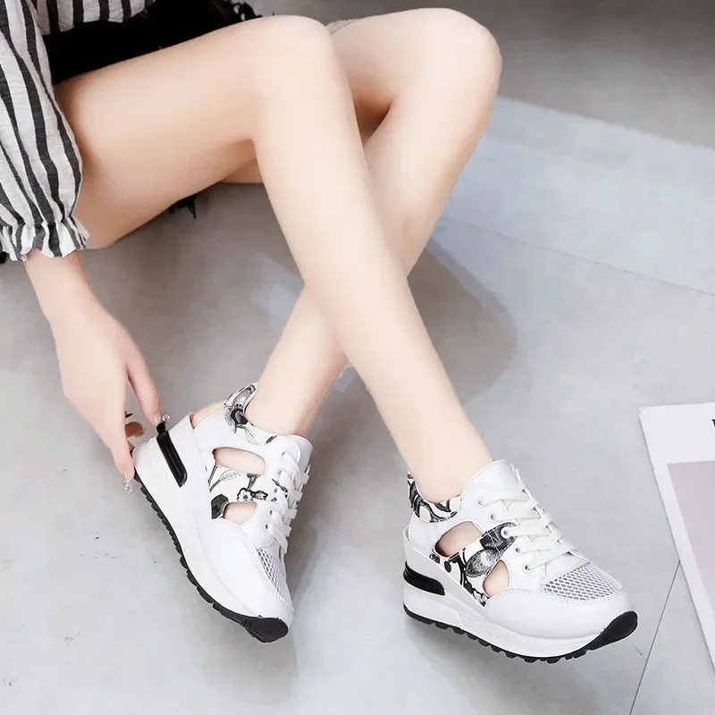 New summer women Casual sports  Breathable Mesh walking Sandals shoes women Outdoor Lace Up Wedges heels shoes Sandals for women