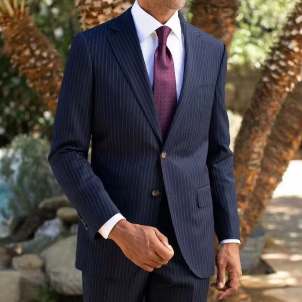 

Костюмы на заказ, роскошные костюмы из 100% шерсти Super 120 из чистой шерсти, деловые костюмы, костюмы на заказ, темно-синий костюм в полоску, костюмы на заказ для мужчин