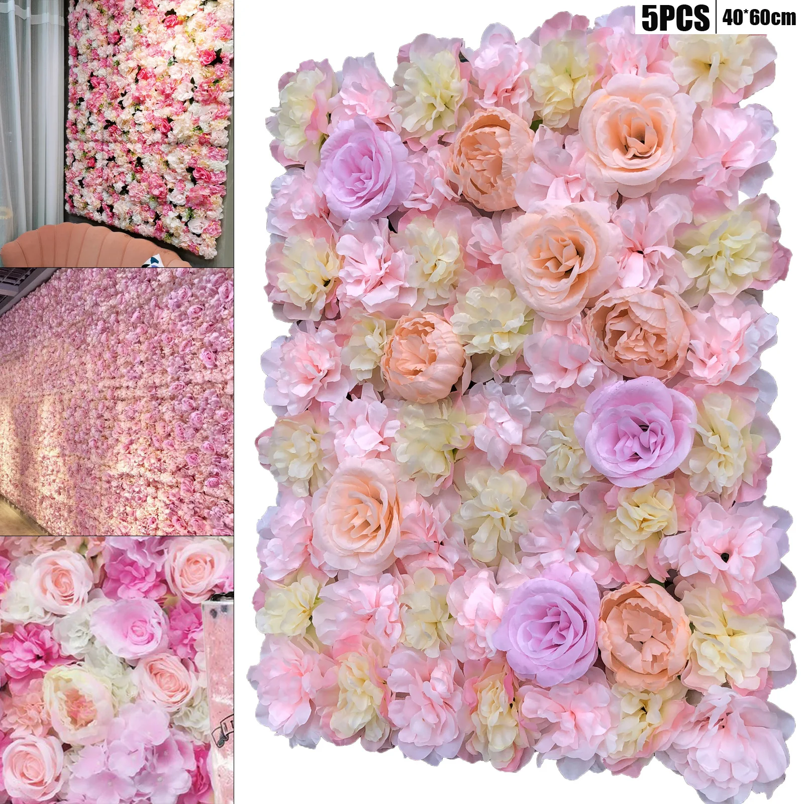 5 PCS Flower Wall Panels 3D Silk Rose Floral Wall Decorative Faux Flower Wall Background