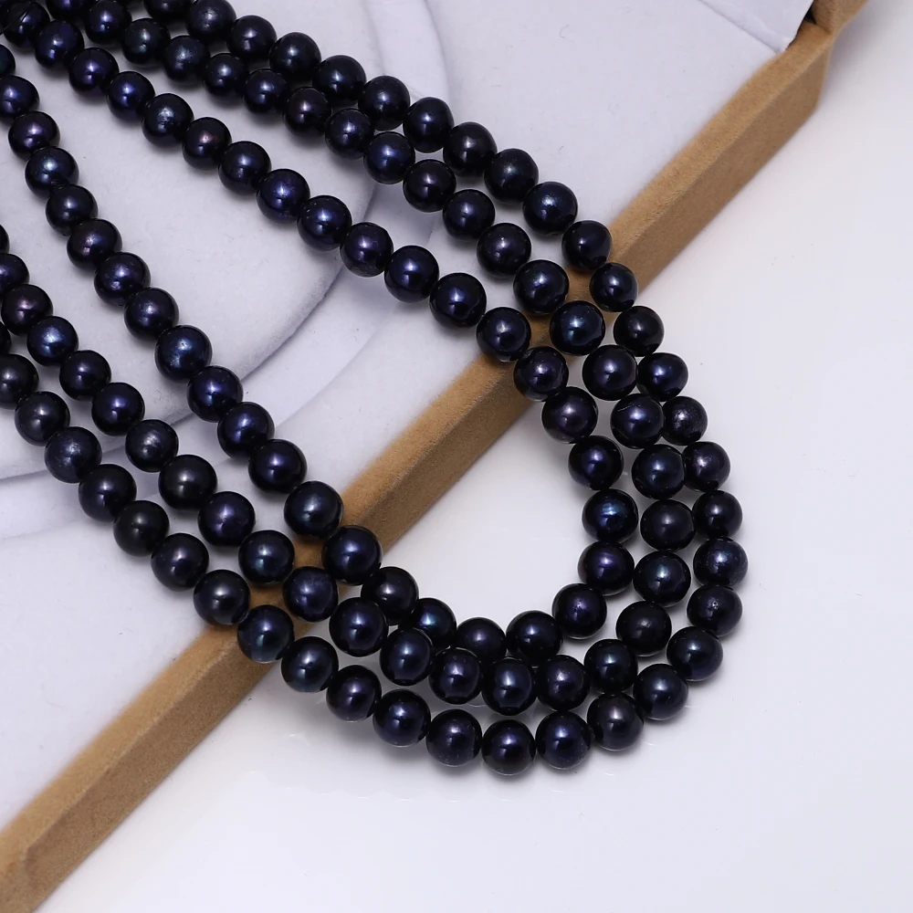 

Esiyni AAA 100% Natural Freshwater Pearl Black Round Pearl Everything DIY Necklace Bracelet Jewelry Making Beads