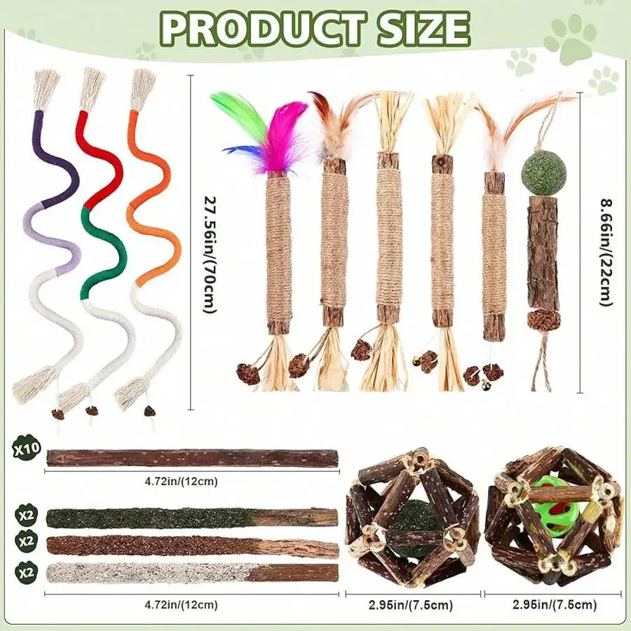 6 Pack Natural Silvervine Chew Sticks Cat Toys With Feather And Sisal For Dental Care