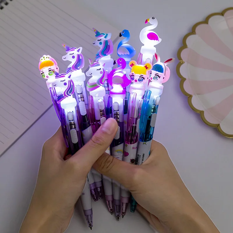 

20Pcs/Lot Kawaii Cute Unicorn Flamingo Light Gel Pen LED Ballpoint Pen Stationery 0.5mm Writing Pen School Supplies Gift