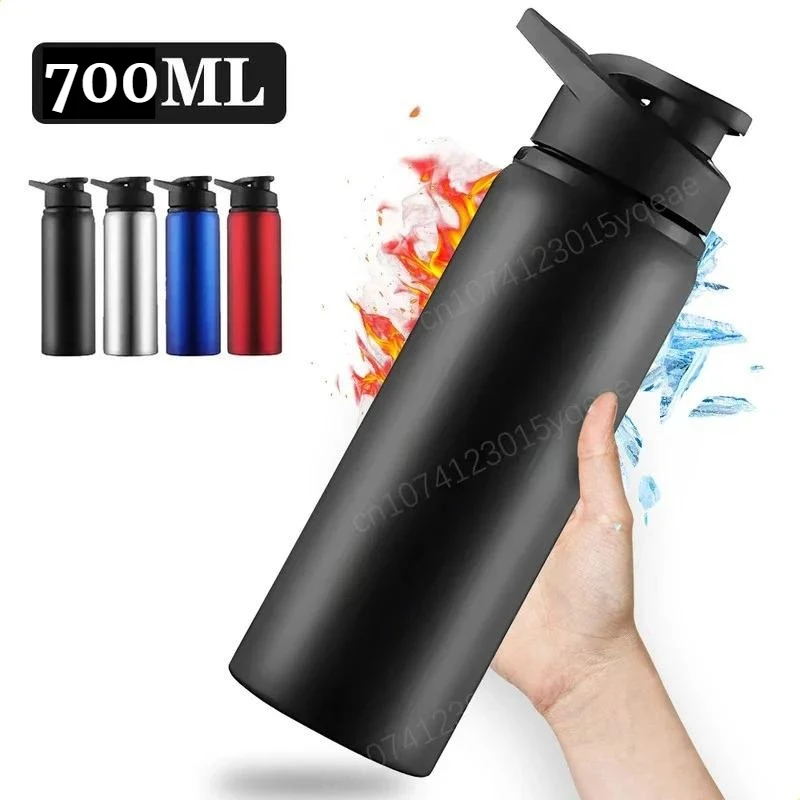 Botella de agua reutilizable de acero inoxidable 304, 700ml, a prueba de fugas, bebida directa, ciclismo, deportes al aire libre, taza de agua fría, botella de viaje de Metal