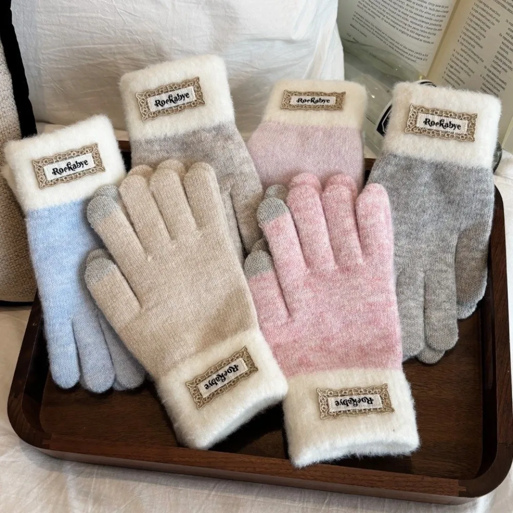 Korean Style Warm Knitted Gloves Touch-screen Thicken Girls Winter Gloves Cute Cold-proof Riding Protective Mittens Outdoor
