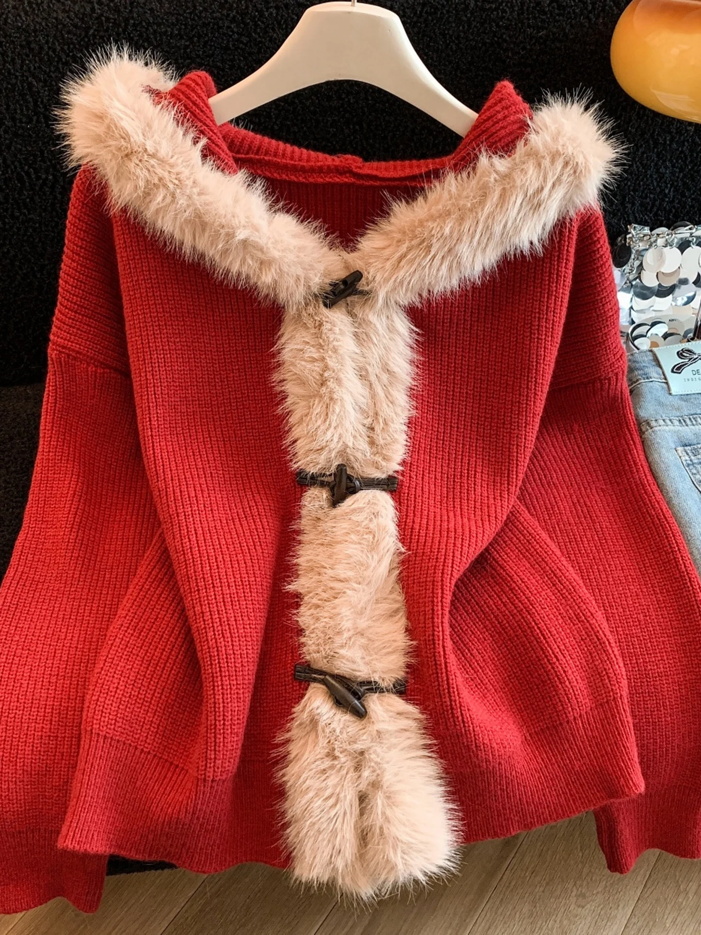 

Женский свободный вязаный свитер-шапка с большим меховым воротником, осенне-зимний, теплый, повседневный, из мягкого материала, длинный, в стиле пальто