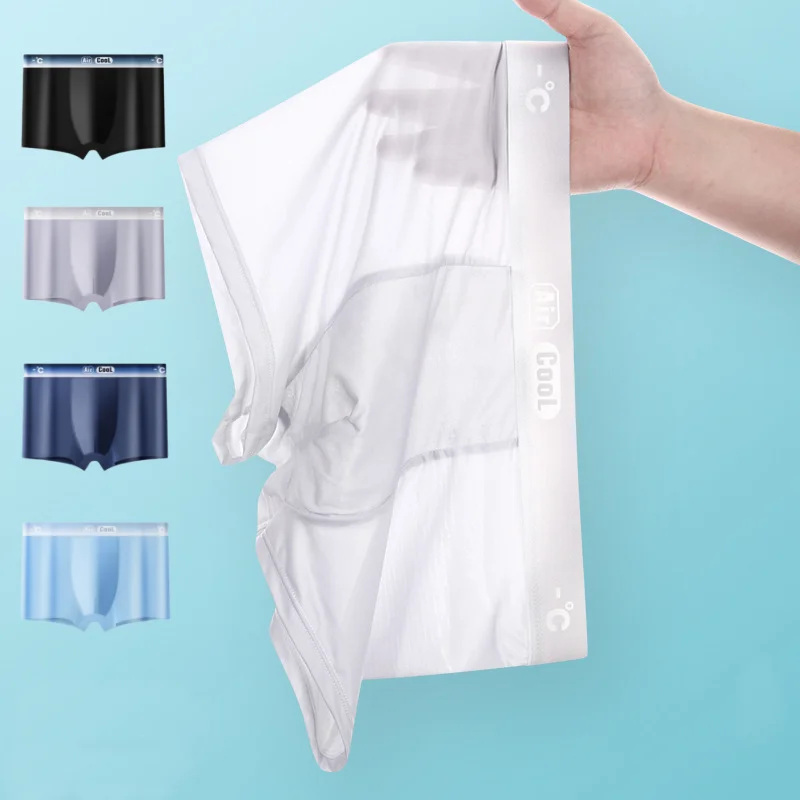 Men's Summer Sexy Ultra-Thin Ice Silk Underwear Cool Quick-Drying Underpants Seamless Comfortable Breathable Boxer Shorts