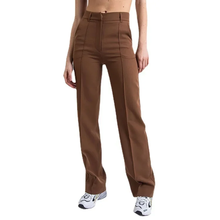 ركاب الأعمال سراويل تقليدية ربيع 2025 جديد بلون بسيط موضة مستقيم واسعة الساق السراويل بنطلون سليم صالح #5