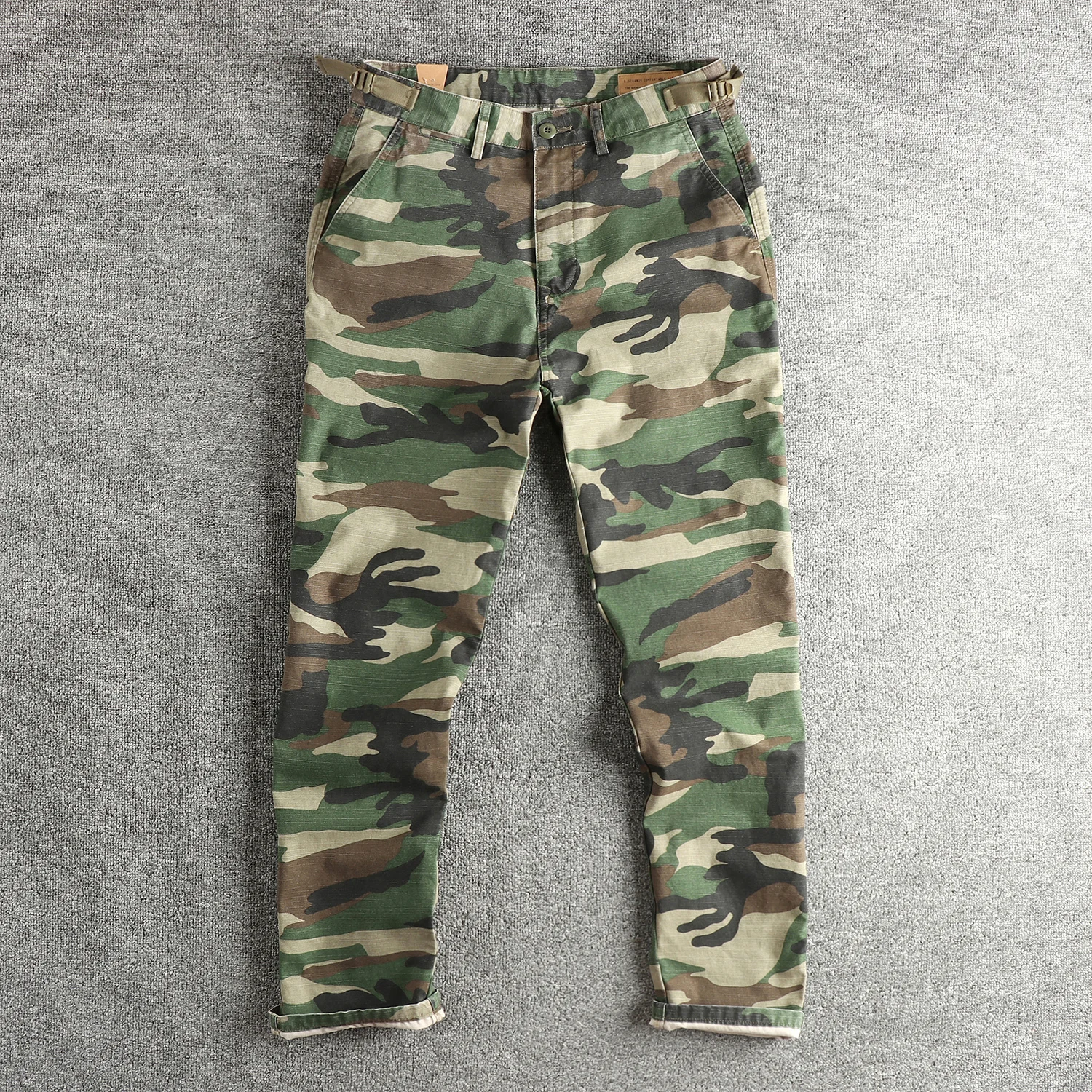 

Men's Casual Straight Leg Camouflage Pants Vintage Washed Design mid Waist Zipper Fly Comfortable Cotton Summer Leisure Trousers