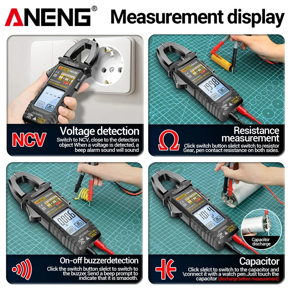 ANENG PN109 cyfrowy miernik cęgowy AC/napięcie prądu stałego 4000 zliczeń pojemność NCV Ohm napięcie tester prądu narzędzia