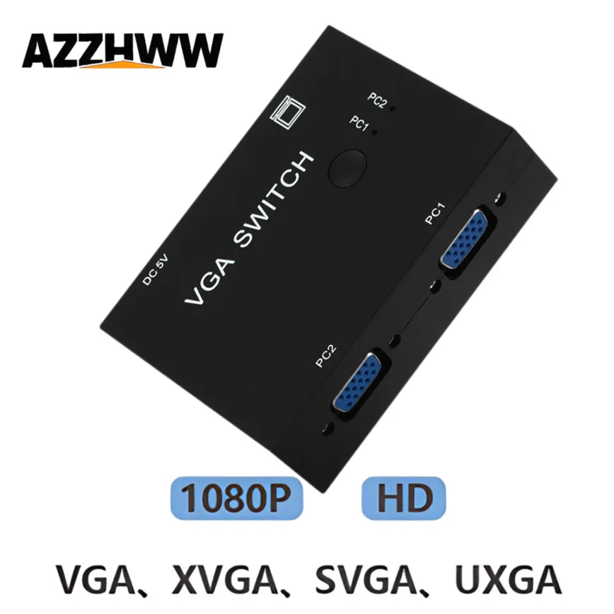 VGA Switcher 2 In 1 Out VGA Switch Box 2 PC to 1 Monitor Support VGA/XVGA/SVGA/UXGA/Multi-sync Display VGA Adapter for PC Laptop