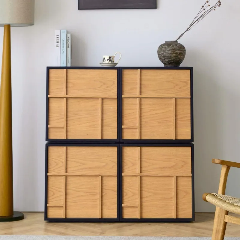 Medieval style card door cabinet, solid wood chest cabinet, bedroom living room TV cabinet module combination c