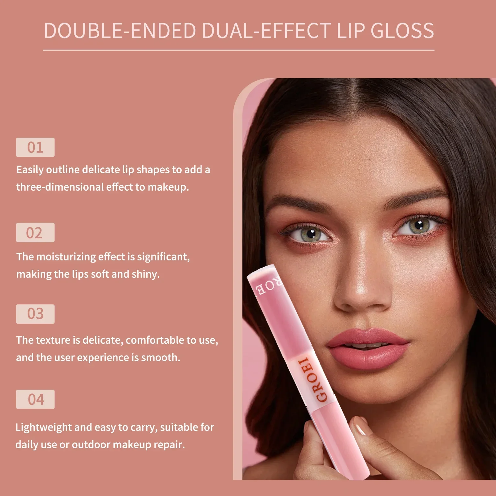 Dwustronny błyszczyk do ust, długotrwały, wodoodporny, matowy, aksamitny, pełny połysk, lustrzany, 3D, powiększający usta, zapobiegający rozmazywaniu się, kosmetyk do makijażu ust.