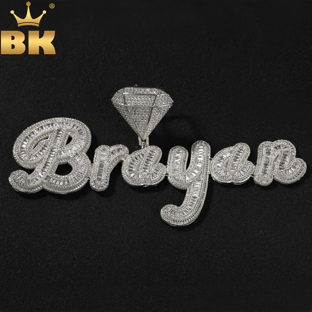 TBTK مخصص الماس الكفالة Baguettecz مخطوطة رسائل اسم قلادة قلادة مثلج خارج تشيكوسلوفاكيا سلسلة قلادة الهيب هوب مجوهرات