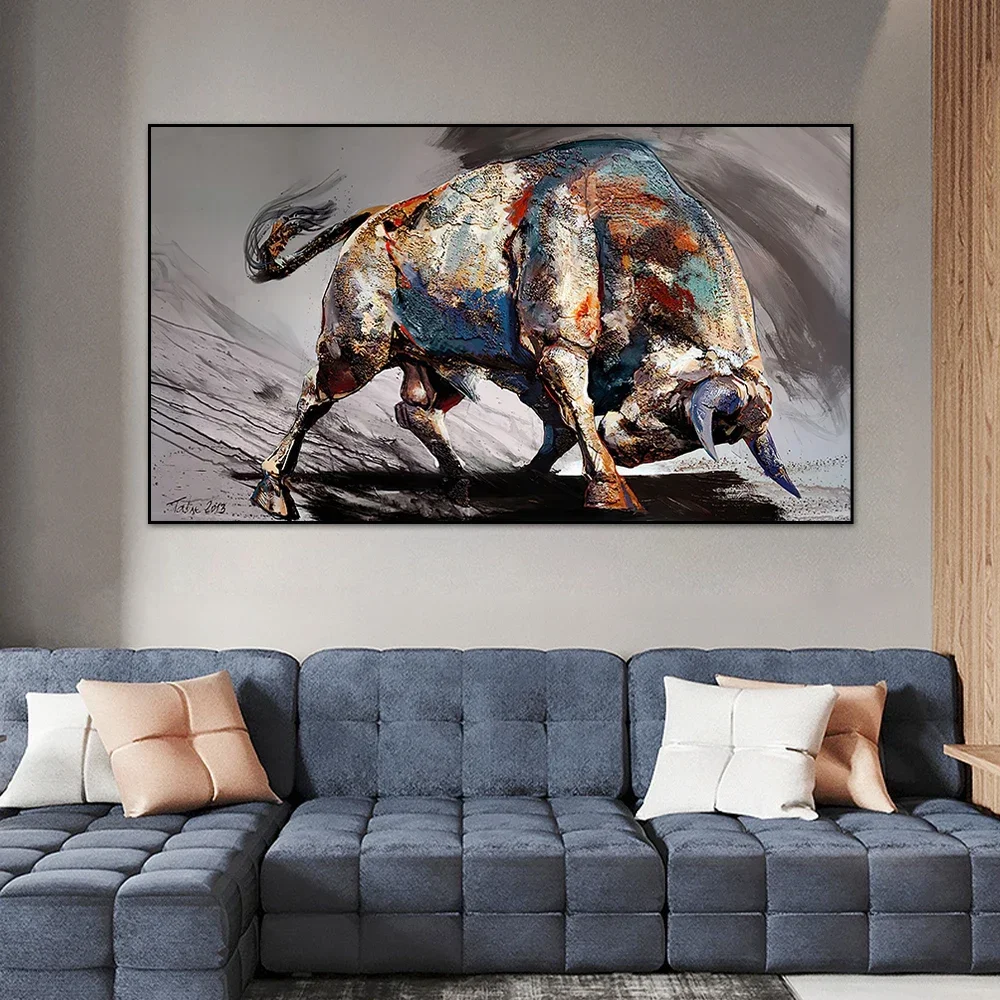 Abstract Graffiti Colorful Bull Canvas Painting Bullfight Pictures for Living Room Wall Art Animal Poster and Prints No Frame