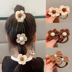 4Pcs/Set Cute Girls Nylon Flower Hair Ties Candy Elastic Bow Bands Pigtails Hair Rope Rubber Hair Gum Scrunchies Accessories