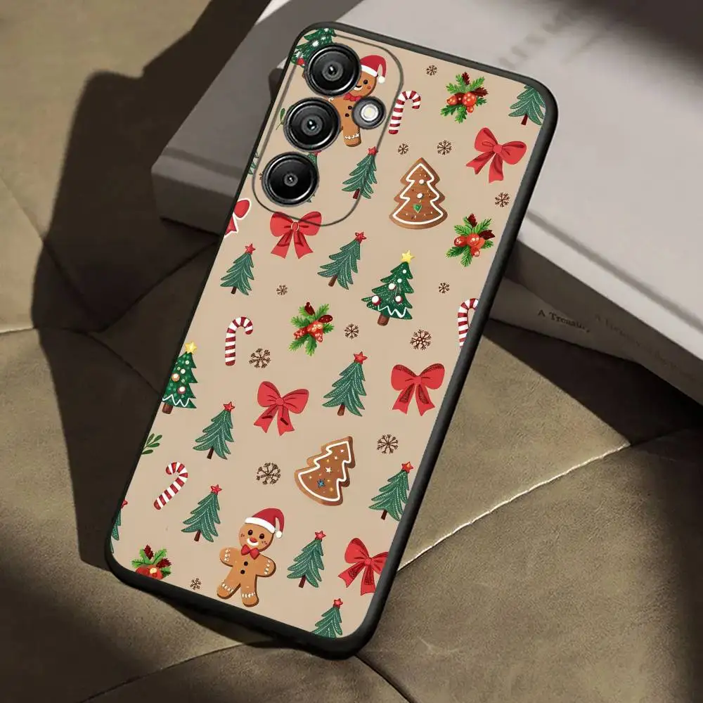 การ์ตูนต้นคริสต์มาสสโนว์แมนเคสโทรศัพท์สำหรับซัมซุง กาแล็คซี่ เอ 13,21 เอส,22,31,32,52,53,71,72,73,ปกสีดำนุ่ม